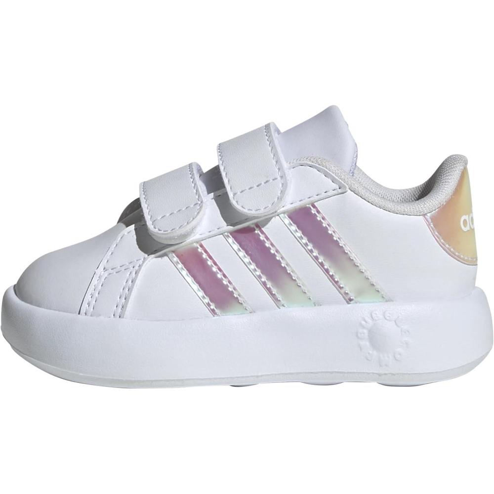 image:imageAdidas UnisexChild Grand Court 20 Elastic Lace amp StrapWhiteIridescentGrey