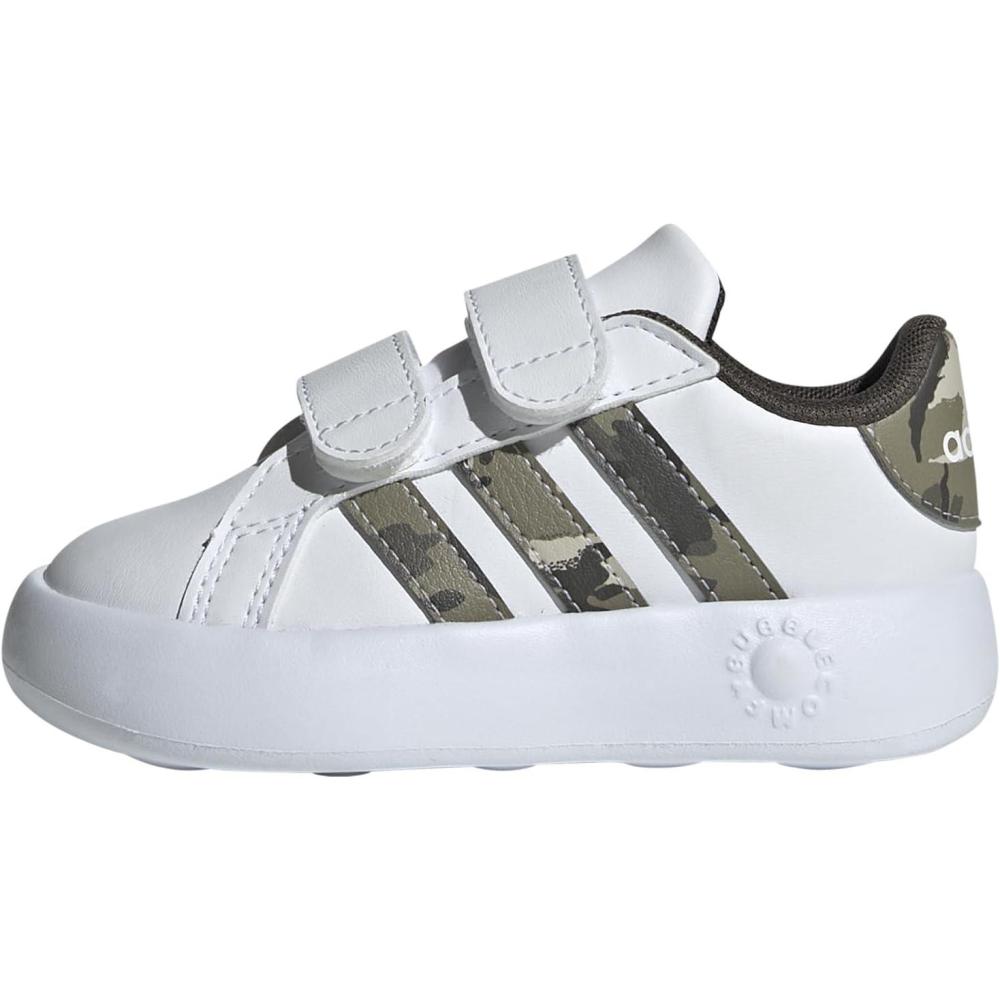 image:imageAdidas UnisexChild Grand Court 20 Elastic Lace amp StrapWhiteOlive StrataPutty Grey