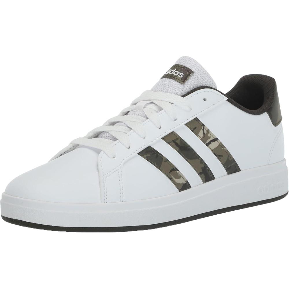 image:imageAdidas UnisexChild Grand Court 20 Elastic Lace amp StrapWhiteOlive StrataShadow Olive
