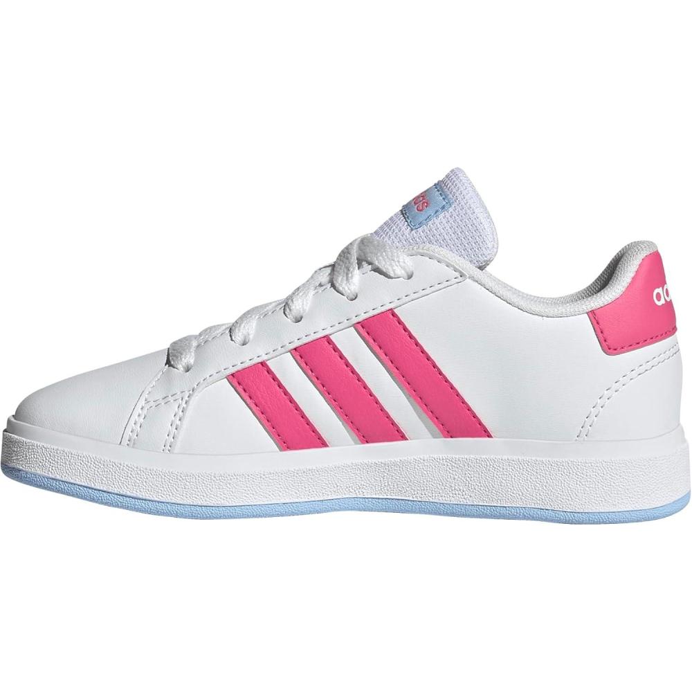 image:imageAdidas UnisexChild Grand Court 20 Elastic Lace amp StrapWhitePulse MagentaBlue