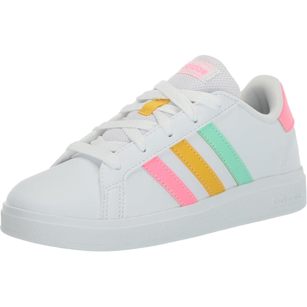 image:imageAdidas UnisexChild Grand Court 20 Elastic Lace amp StrapWhitePulse MintBeam Pink