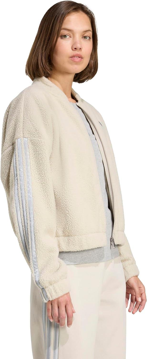 image:imageadidas Womens Holiday High Pile Fleece FullZip Track TopWonder AluminaSilver Metallic