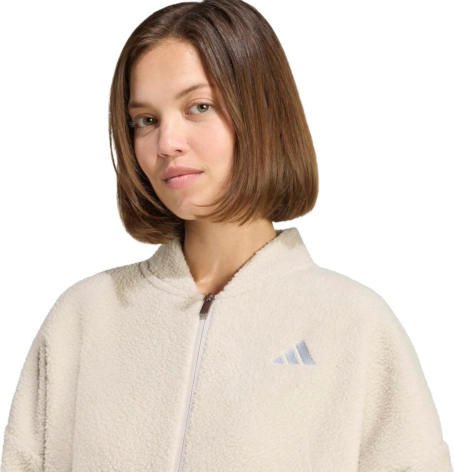 image:imageadidas Womens Holiday High Pile Fleece FullZip Track TopWonder AluminaSilver Metallic