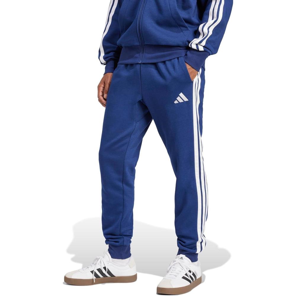 image:imageadidas Mens Essentials 3 Stripe Regular Fit Fleece PantsDark BlueWhite