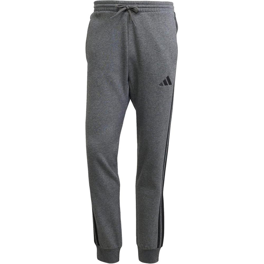 image:imageadidas Mens Essentials 3 Stripe Regular Fit Fleece PantsDark Grey HeatherBlack