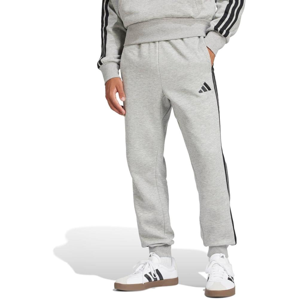 image:imageadidas Mens Essentials 3 Stripe Regular Fit Fleece PantsMedium Grey HeatherBlack