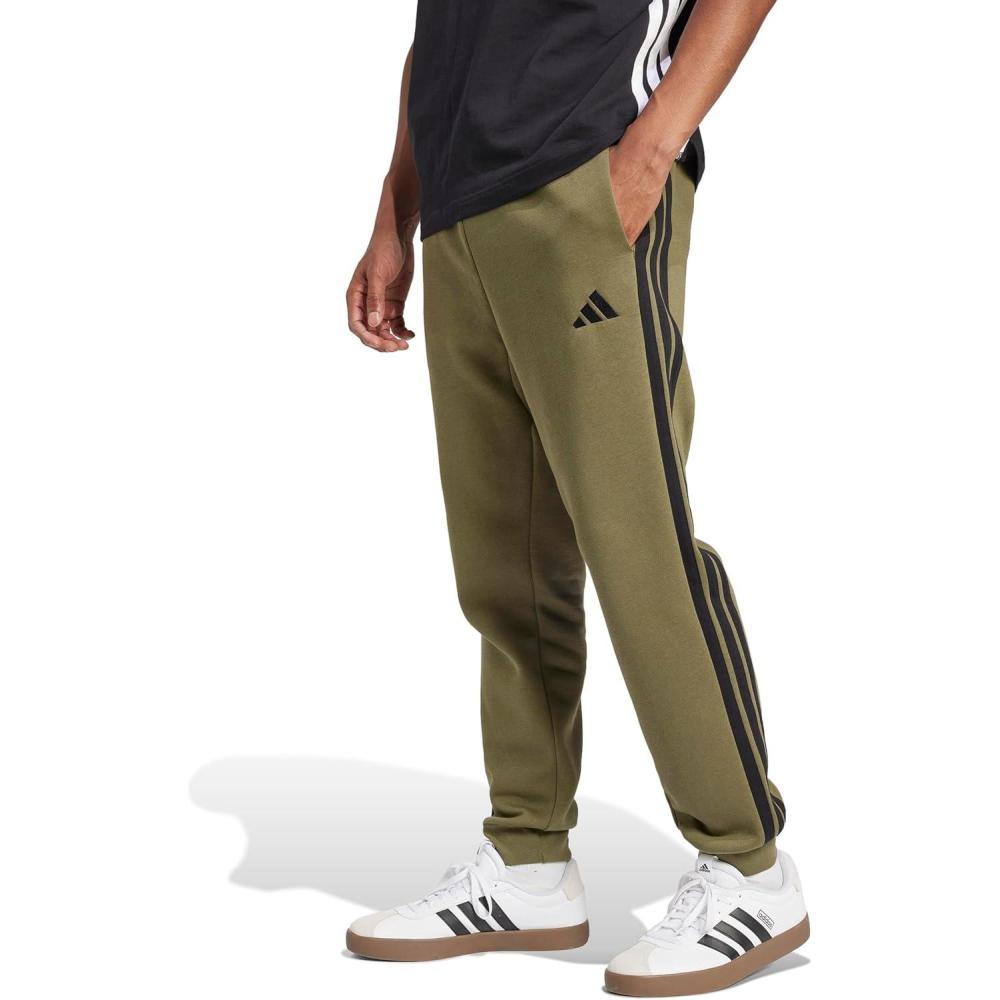 image:imageadidas Mens Essentials 3 Stripe Regular Fit Fleece PantsOlive StrataBlack