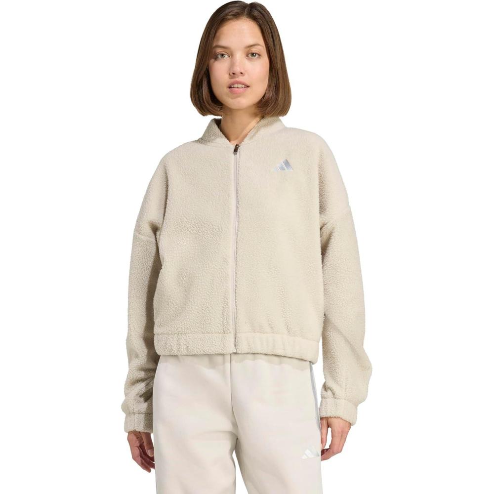 image:imageadidas Womens Holiday High Pile Fleece FullZip Track TopWonder AluminaSilver Metallic