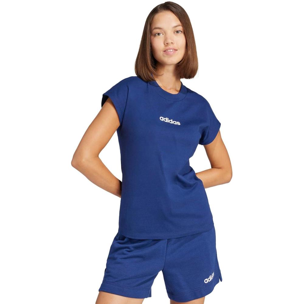 image:imageAdidas Womens Essentials Linear Cotton TShirtDark BlueWhite