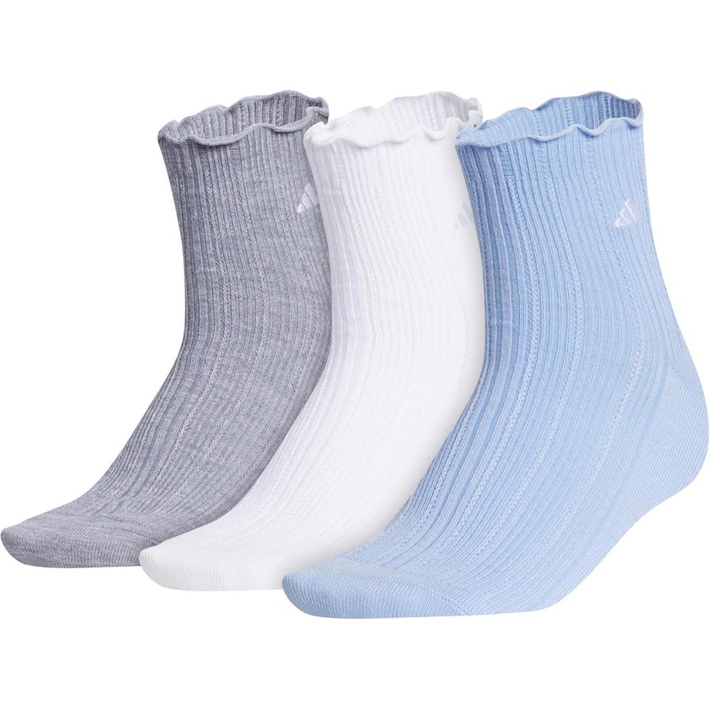 image:imageadidas womens Womens Performance Ruffle 3pack QuarterHeather GreyWhiteGlow Blue