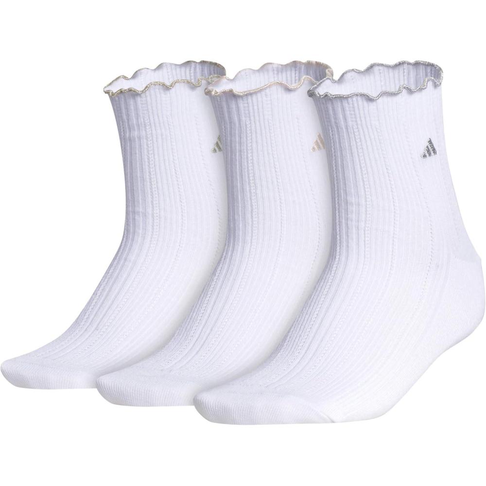 image:imageadidas womens Womens Performance Ruffle 3pack QuarterWhiteCyber MetallicMatte Silver Metallic