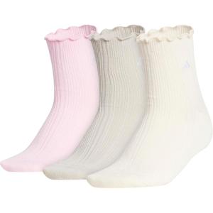 adidas womens Women’s Performance Ruffle 3-pack Quarter(Clear Pink/Wonder Alumina Grey/Wonder White)