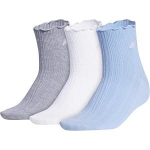 adidas womens Women’s Performance Ruffle 3-pack Quarter(Heather Grey/White/Glow Blue)