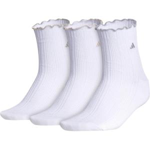 adidas womens Women’s Performance Ruffle 3-pack Quarter(White/Cyber Metallic/Matte Silver Metallic)