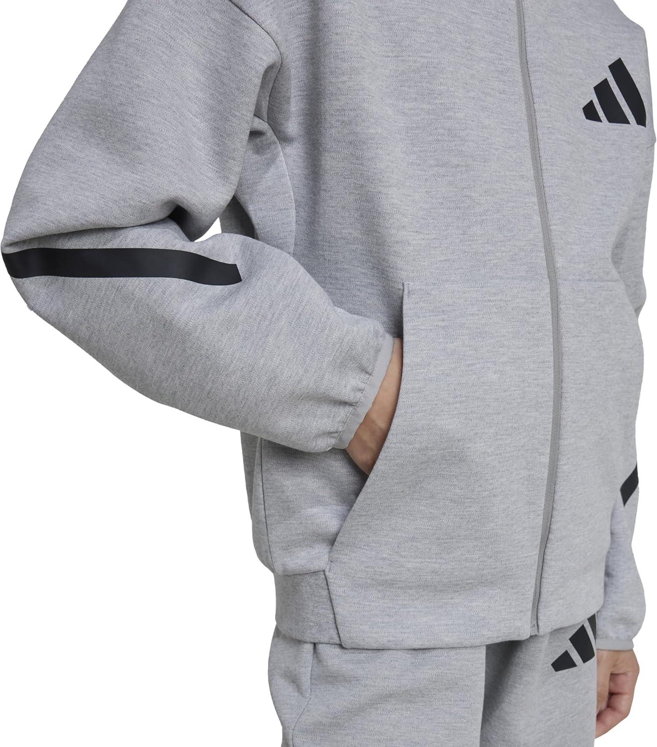 image:imageadidas unisexchild Zne Full Zip Hooded Track JacketMedium Grey HeatherBlack