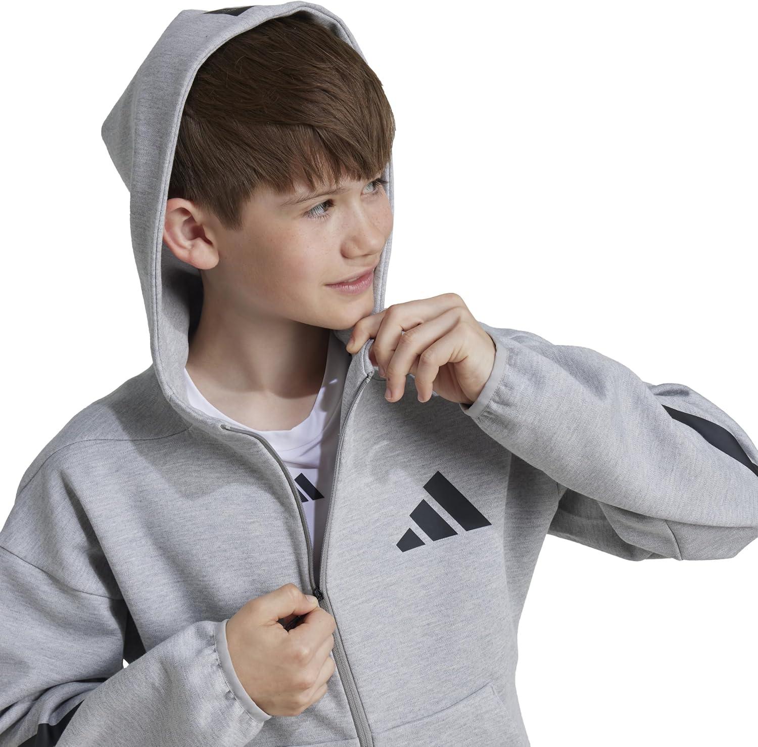 image:imageadidas unisexchild Zne Full Zip Hooded Track JacketMedium Grey HeatherBlack