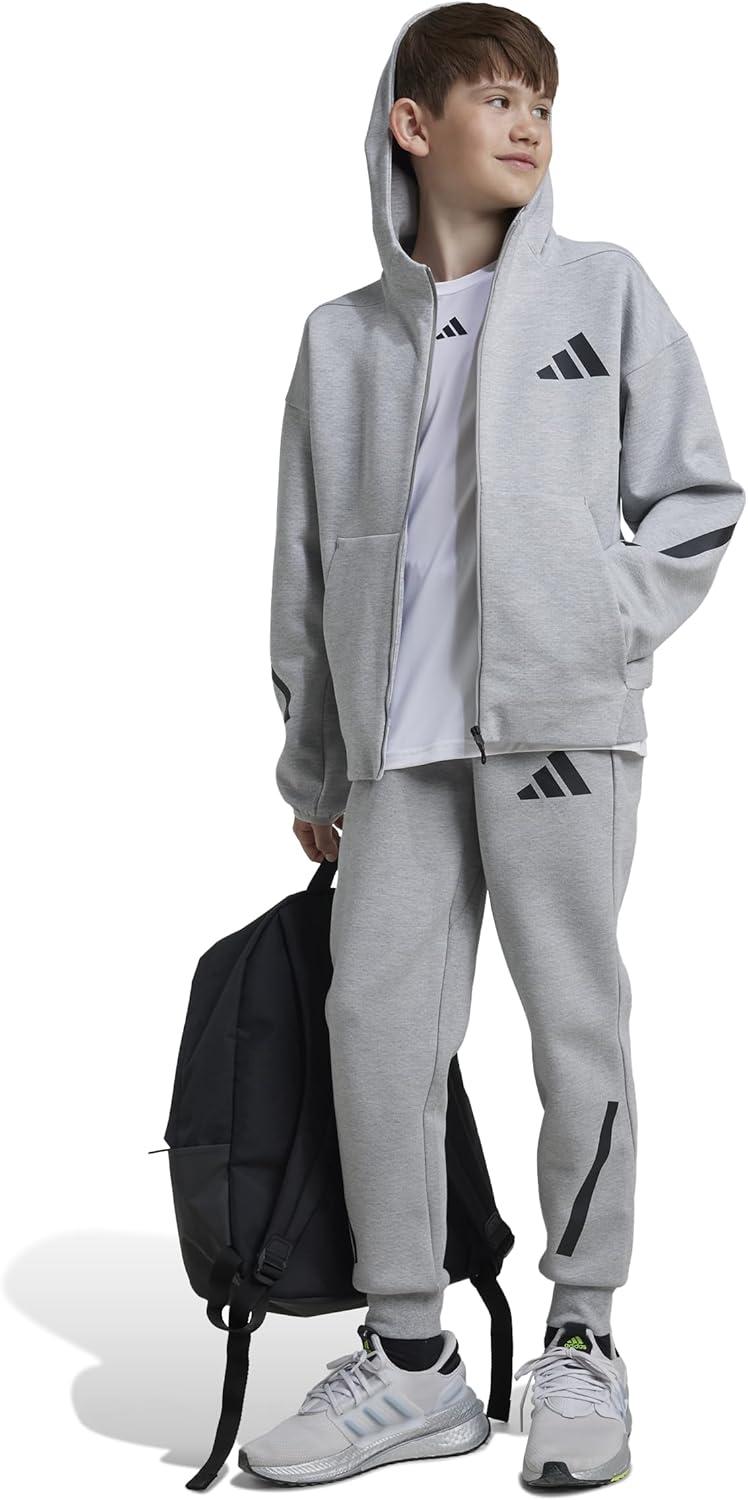 image:imageadidas unisexchild Zne Full Zip Hooded Track JacketMedium Grey HeatherBlack