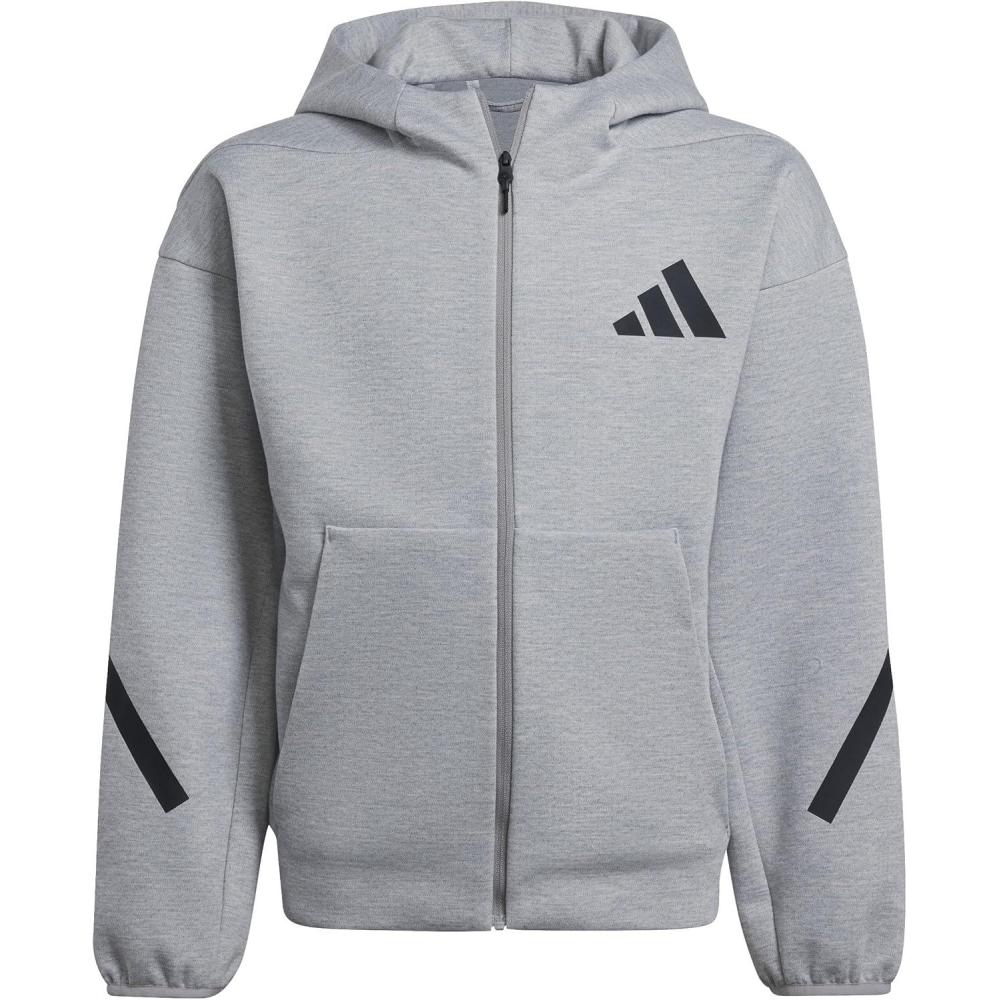 image:imageadidas unisexchild Zne Full Zip Hooded Track JacketMedium Grey HeatherBlack