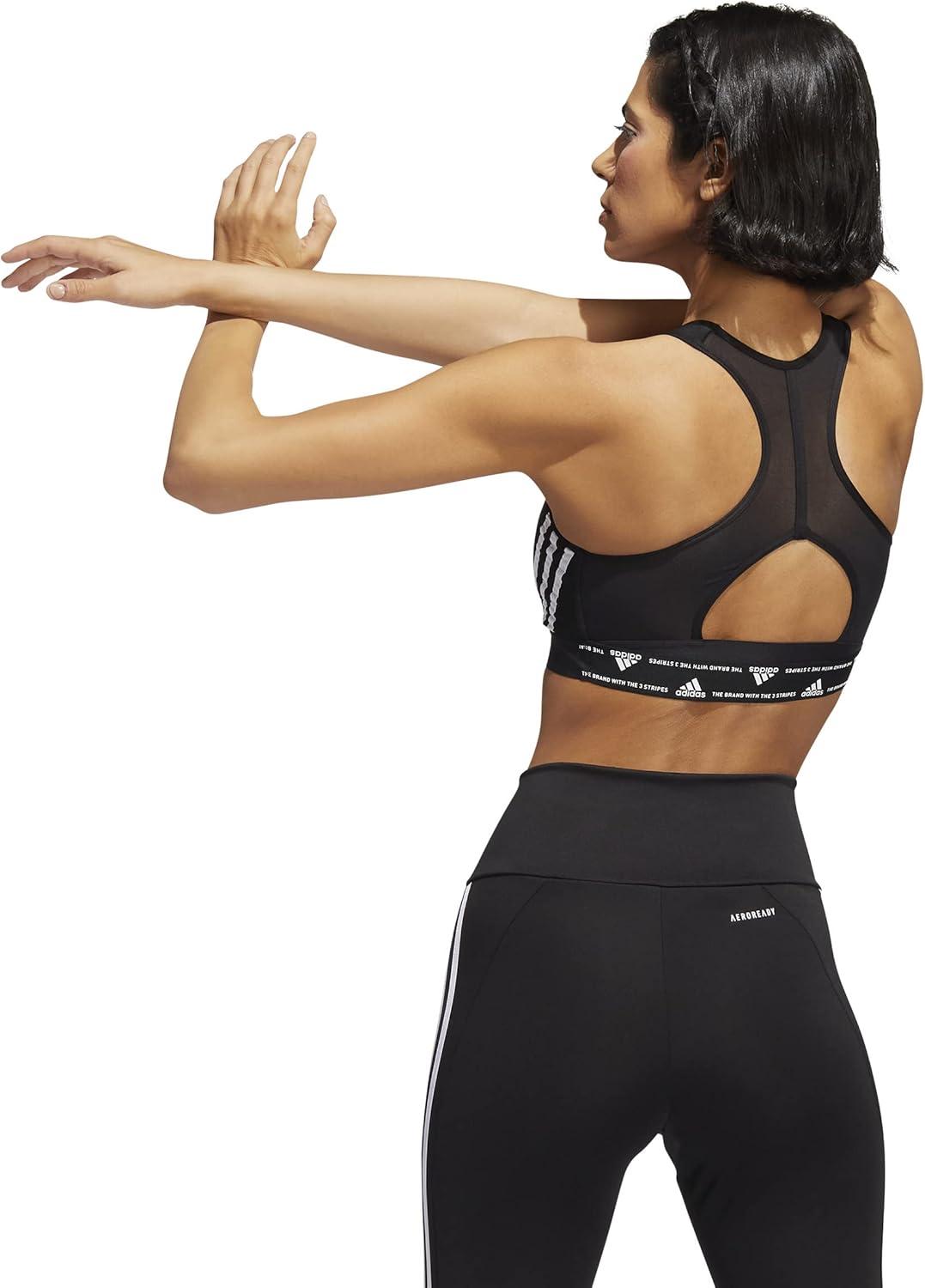 image:imageadidas Powerimpact Train MediumSupport 3Stripes Womens Sports BraBlack White