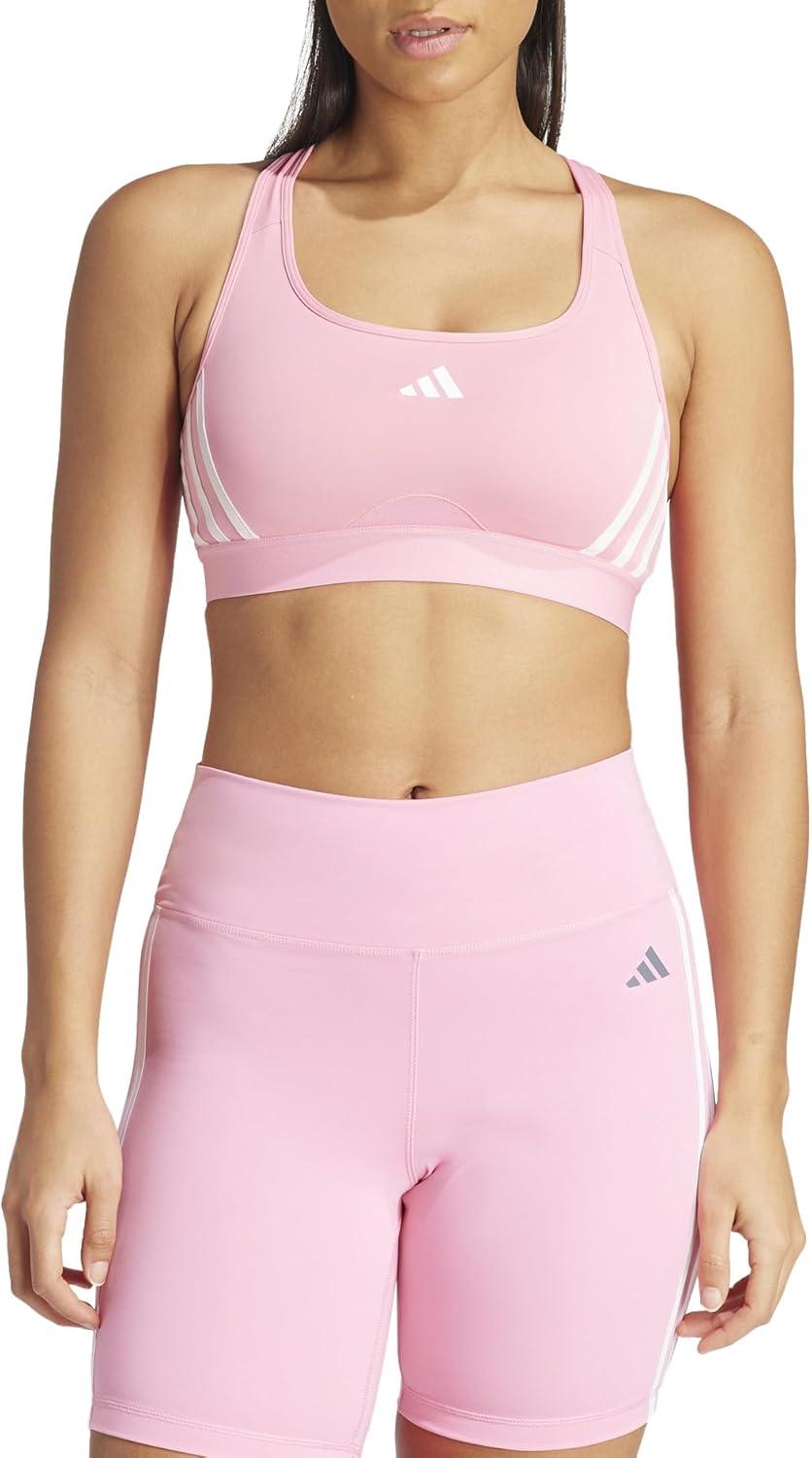 image:imageadidas Powerimpact Train MediumSupport 3Stripes Womens Sports BraBliss PinkWhite