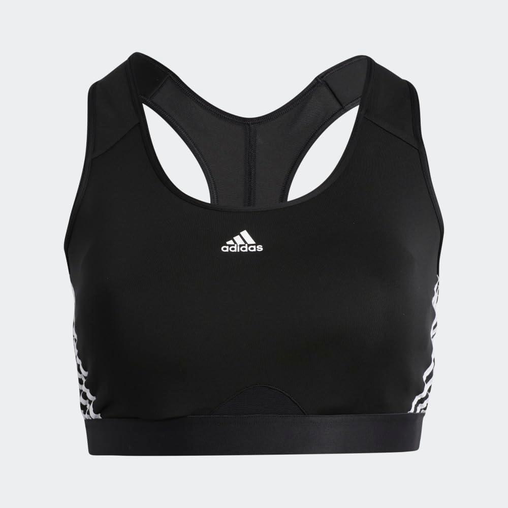 image:imageadidas Powerimpact Train MediumSupport 3Stripes Womens Sports BraCore BlackWhite
