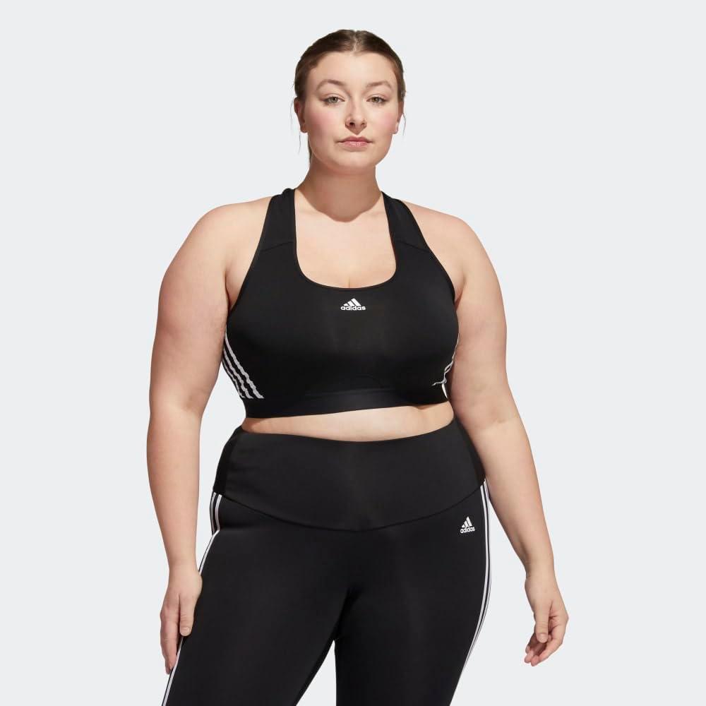 image:imageadidas Powerimpact Train MediumSupport 3Stripes Womens Sports BraCore BlackWhite