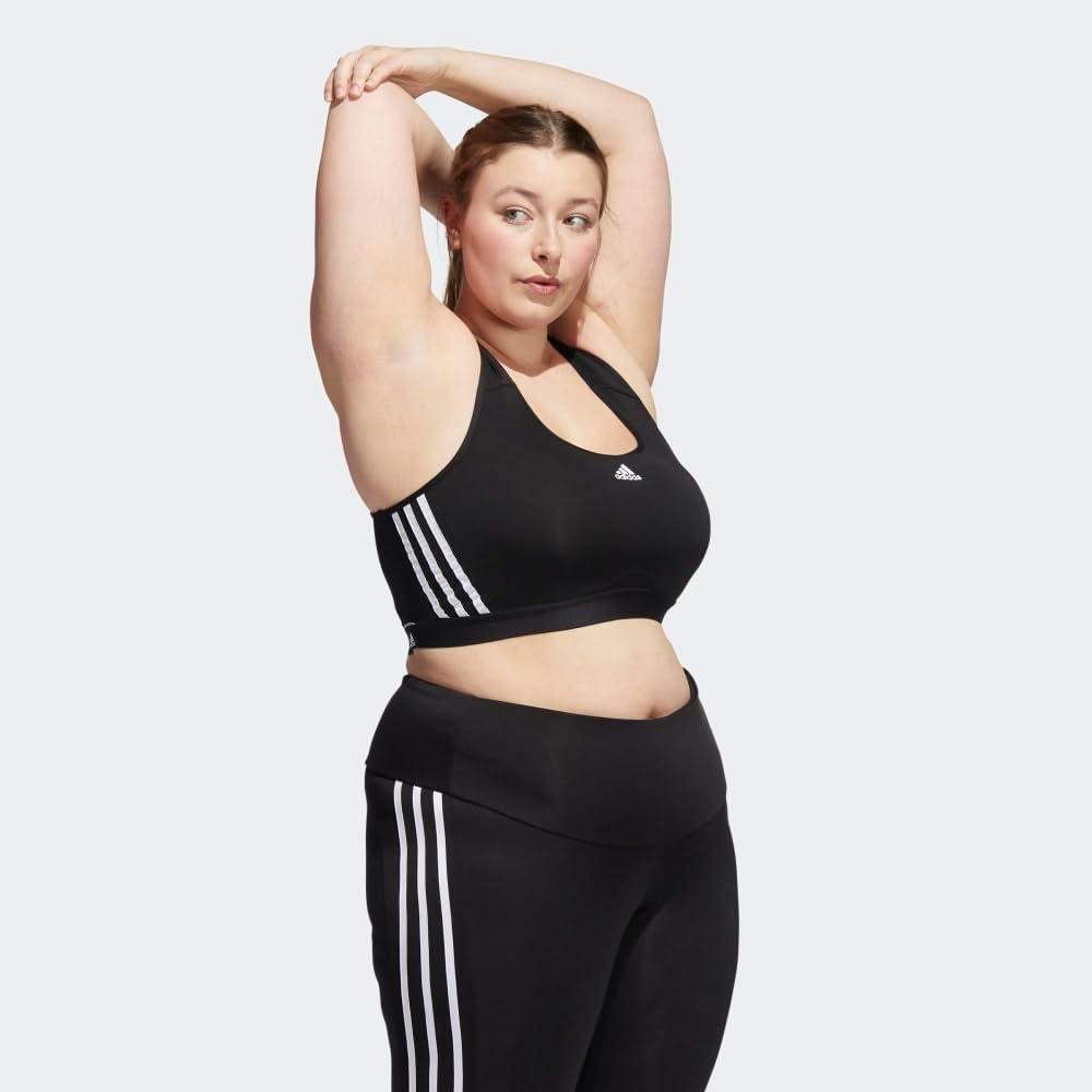 image:imageadidas Powerimpact Train MediumSupport 3Stripes Womens Sports BraCore BlackWhite