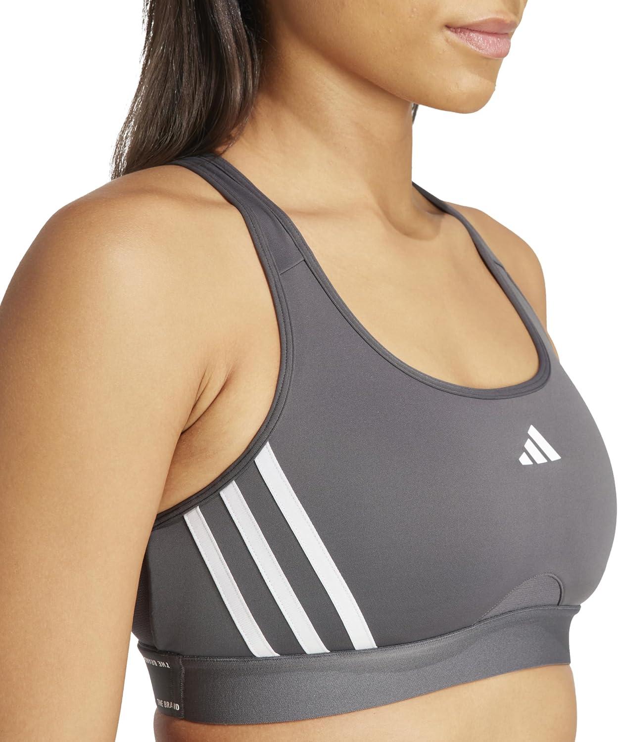 image:imageadidas Powerimpact Train MediumSupport 3Stripes Womens Sports BraGrey SixWhite