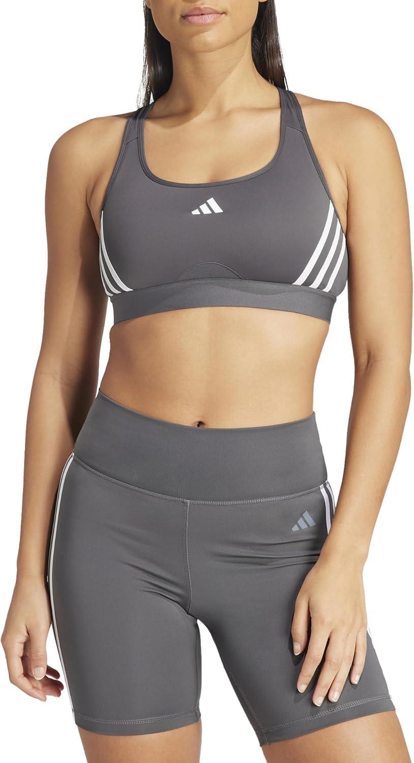 image:imageadidas Powerimpact Train MediumSupport 3Stripes Womens Sports BraGrey SixWhite