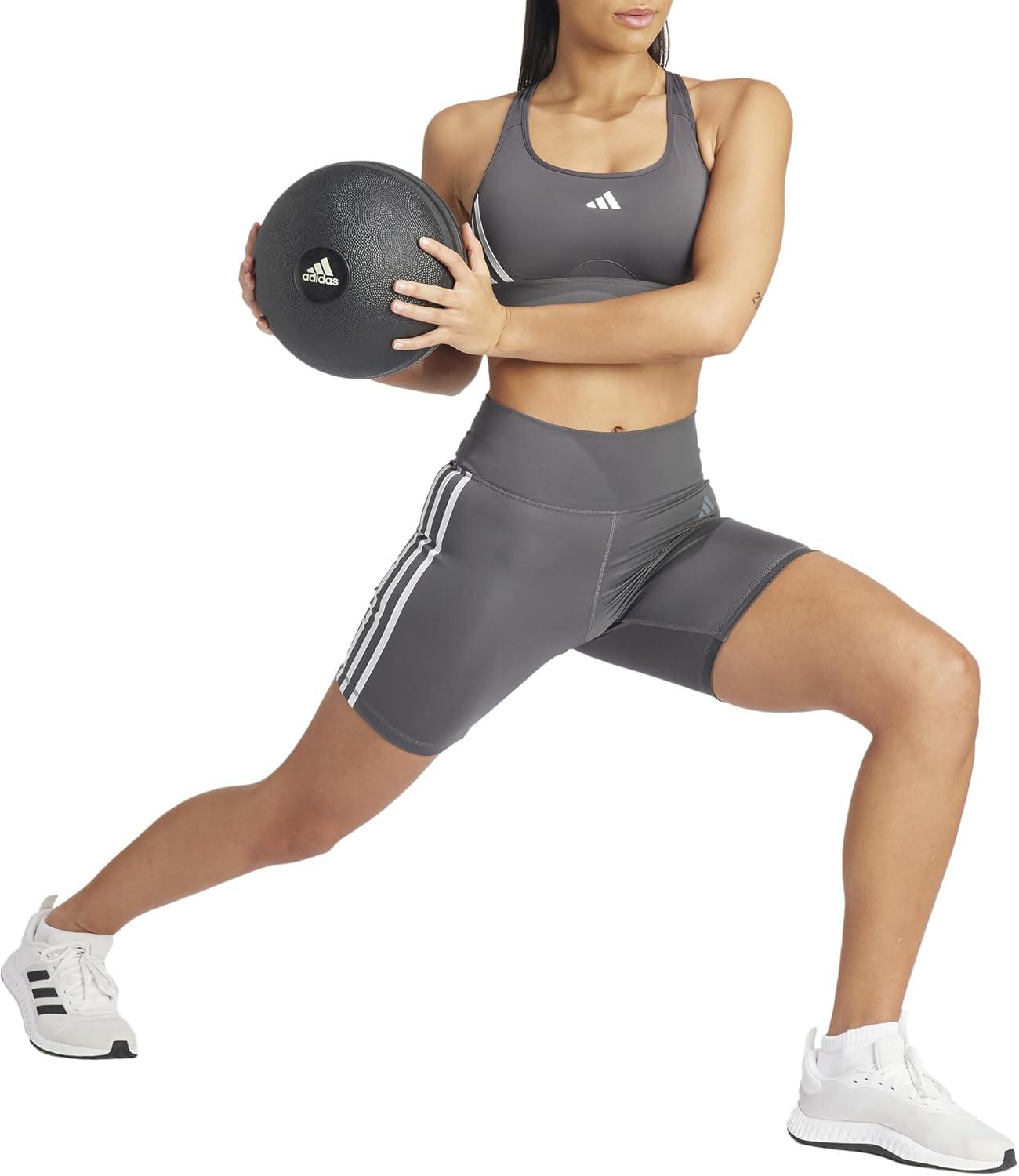 image:imageadidas Powerimpact Train MediumSupport 3Stripes Womens Sports BraGrey SixWhite