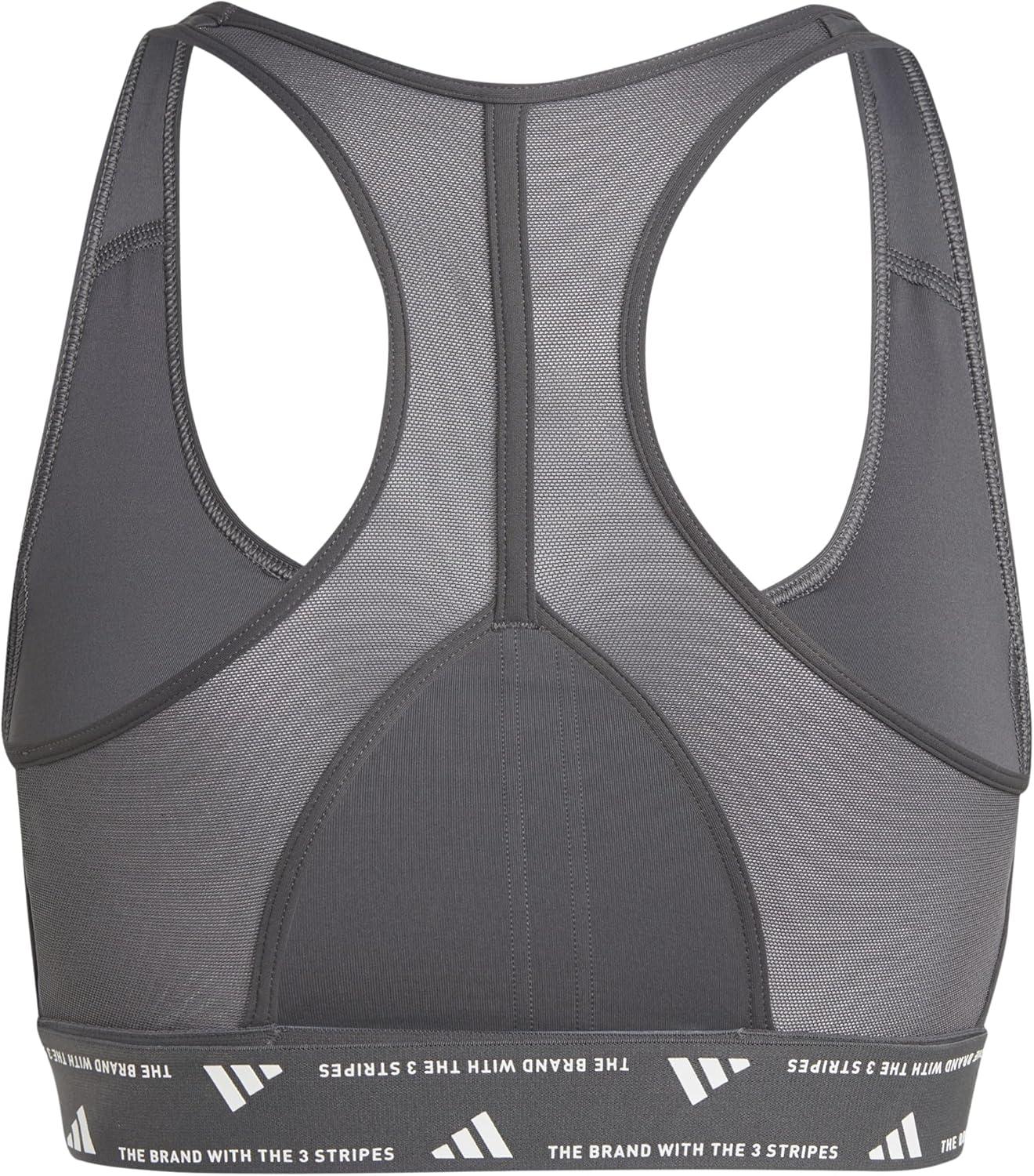 image:imageadidas Powerimpact Train MediumSupport 3Stripes Womens Sports BraGrey SixWhite