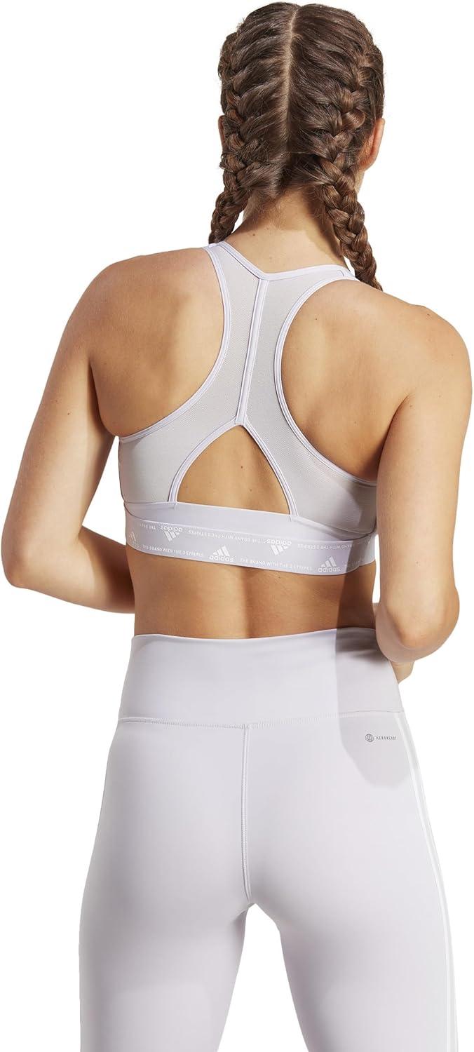 image:imageadidas Powerimpact Train MediumSupport 3Stripes Womens Sports BraSilver DawnWhite