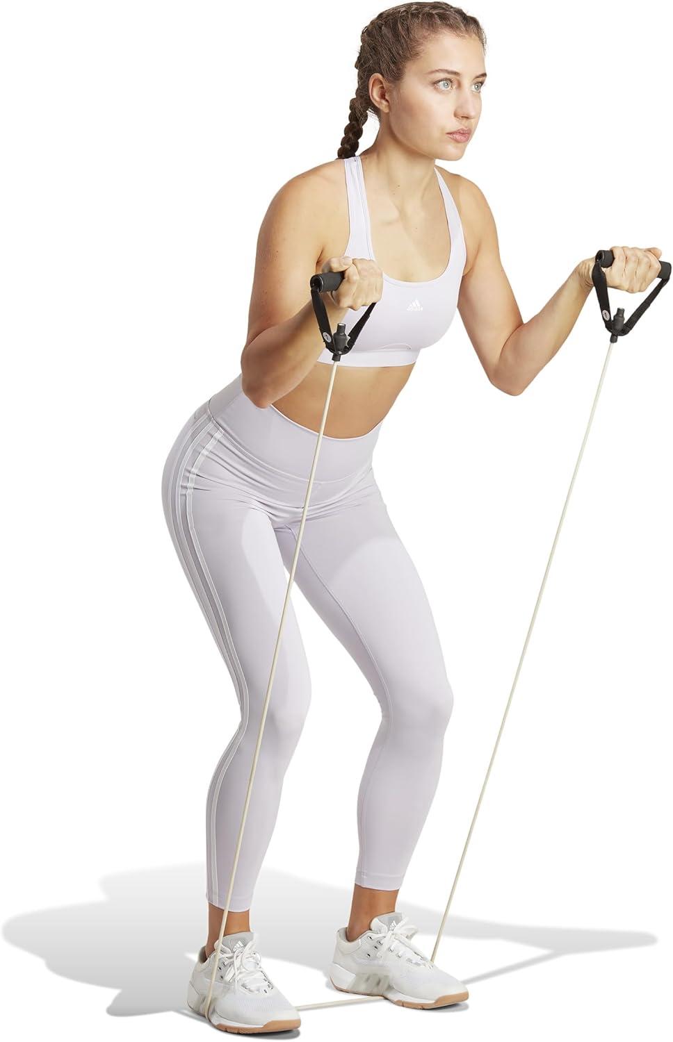 image:imageadidas Powerimpact Train MediumSupport 3Stripes Womens Sports BraSilver DawnWhite