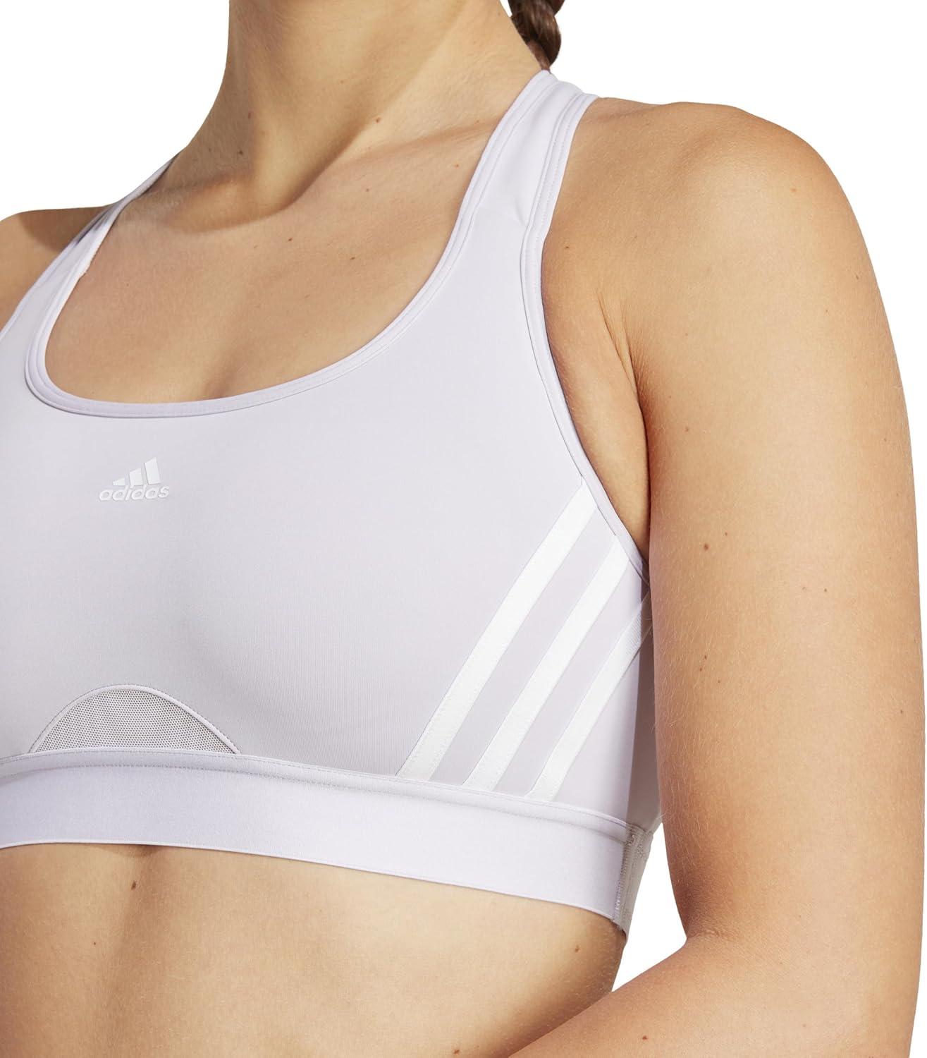 image:imageadidas Powerimpact Train MediumSupport 3Stripes Womens Sports BraSilver DawnWhite