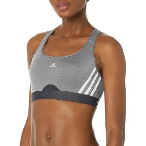 adidas Powerimpact Train Medium-Support 3-Stripes Women’s Sports Bra(Dark Grey Heather/White)