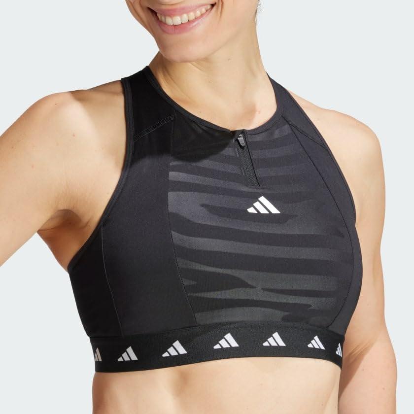 image:imageadidas Powerimpact Training MediumSupport Techfit HighNeck Zip BraCore Black