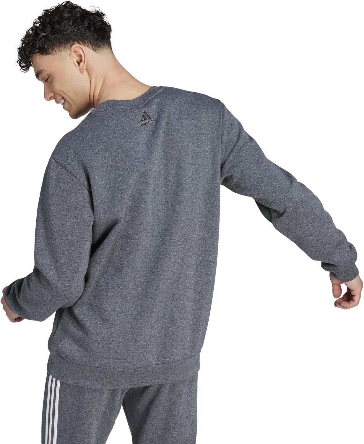 image:imageadidas Mens Essentials Fleece Crew Neck Sweatshirt Casual BlueDark Grey Heather