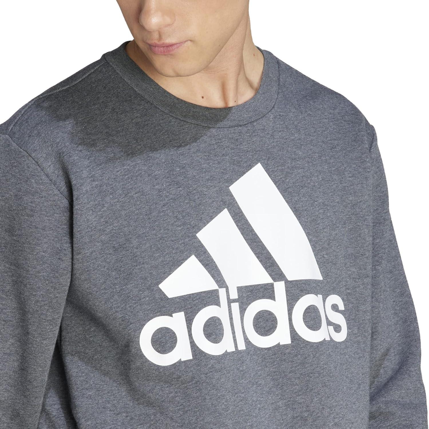 image:imageadidas Mens Essentials Fleece Crew Neck Sweatshirt Casual BlueDark Grey Heather