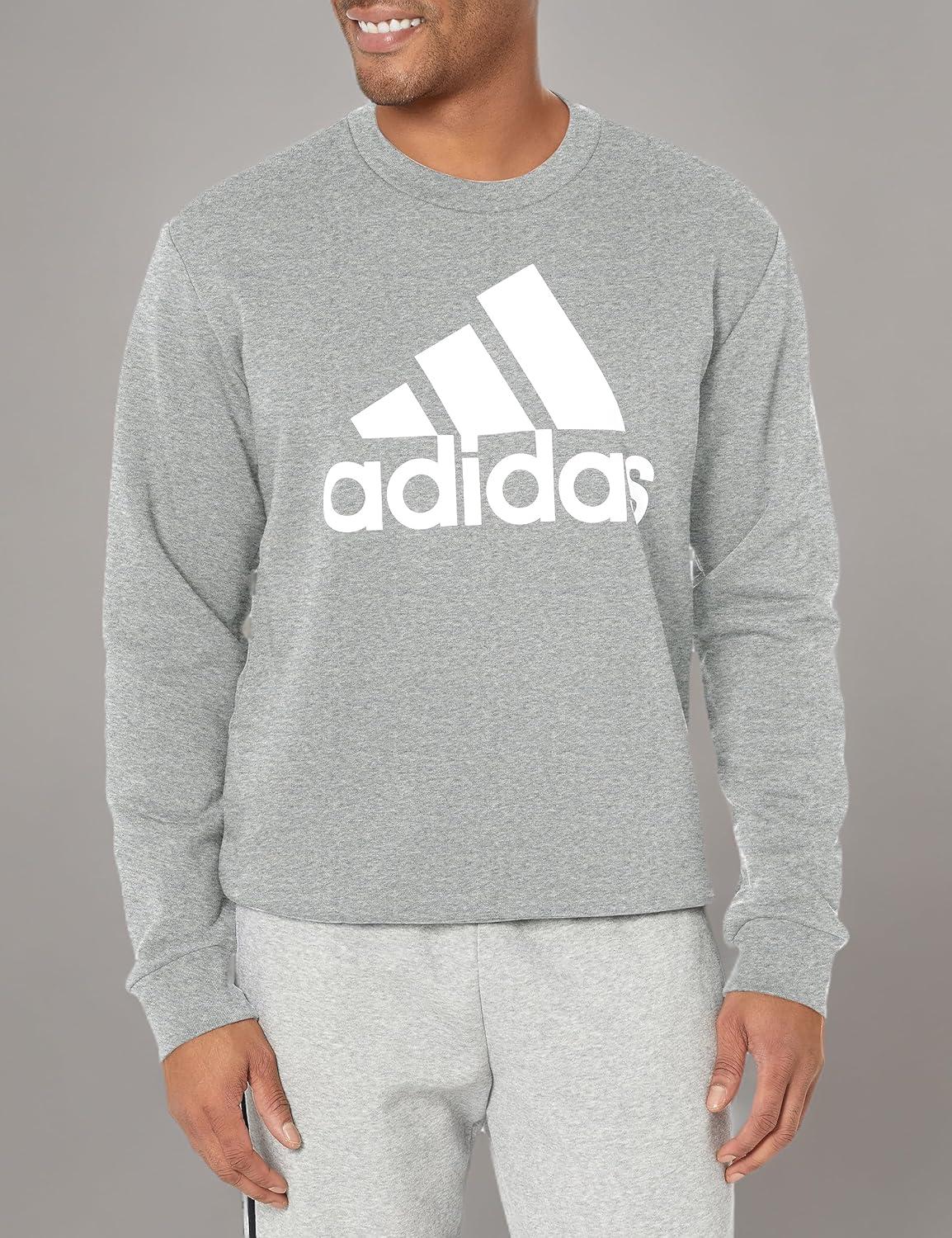 image:imageadidas Mens Essentials Fleece Crew Neck Sweatshirt Casual BlueMedium Grey Heather
