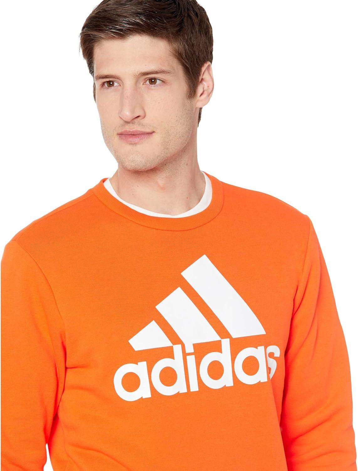 image:imageadidas Mens Essentials Fleece Crew Neck Sweatshirt Casual BlueSemi Impact OrangeWhite