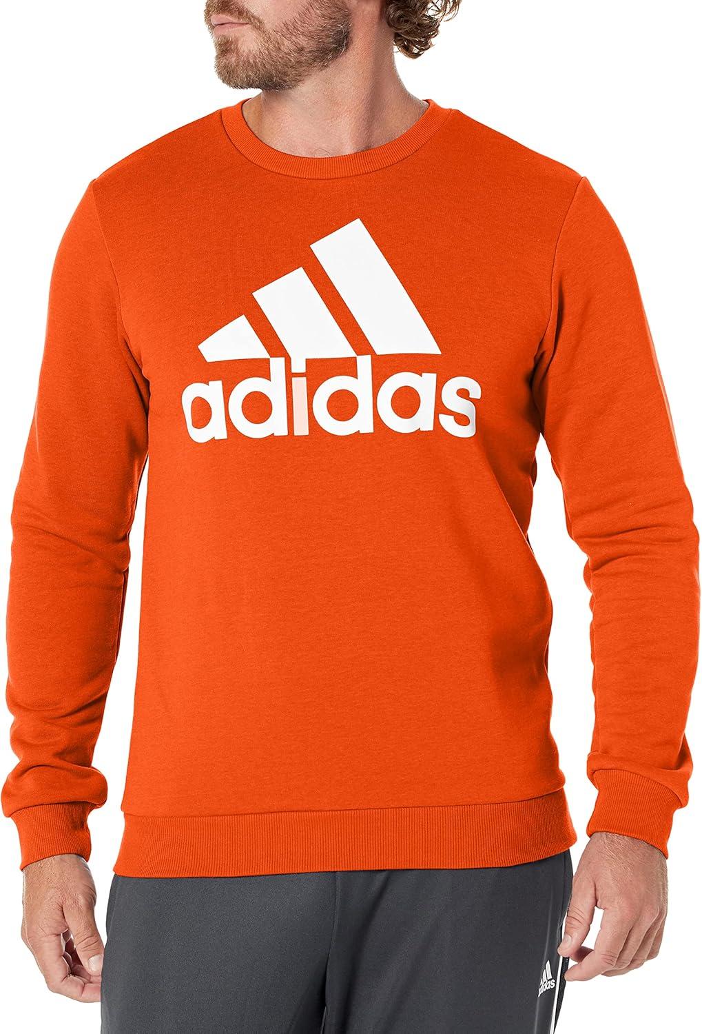 image:imageadidas Mens Essentials Fleece Crew Neck Sweatshirt Casual BlueSemi Impact OrangeWhite