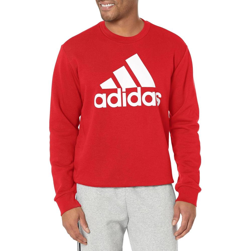 image:imageadidas Mens Essentials Fleece Crew Neck Sweatshirt Casual BlueBetter Scarlet