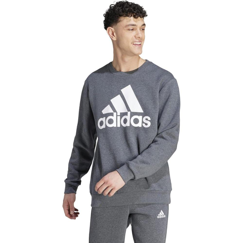 image:imageadidas Mens Essentials Fleece Crew Neck Sweatshirt Casual BlueDark Grey Heather
