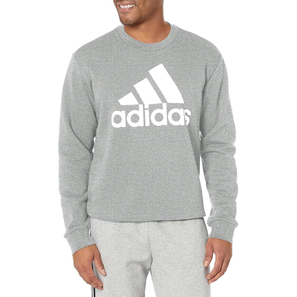 image:imageadidas Mens Essentials Fleece Crew Neck Sweatshirt Casual BlueMedium Grey Heather