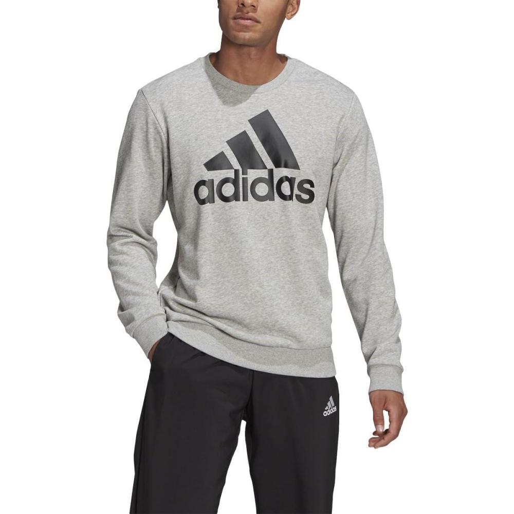 image:imageadidas Mens Essentials Fleece Crew Neck Sweatshirt Casual BlueMedium Grey HeatherBlack