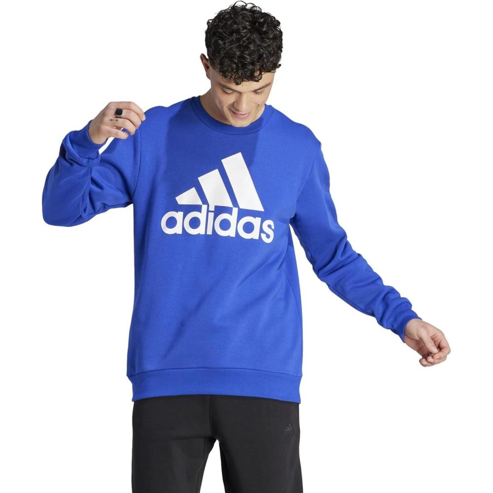 image:imageadidas Mens Essentials Fleece Crew Neck Sweatshirt Casual BlueSemi Lucid Blue
