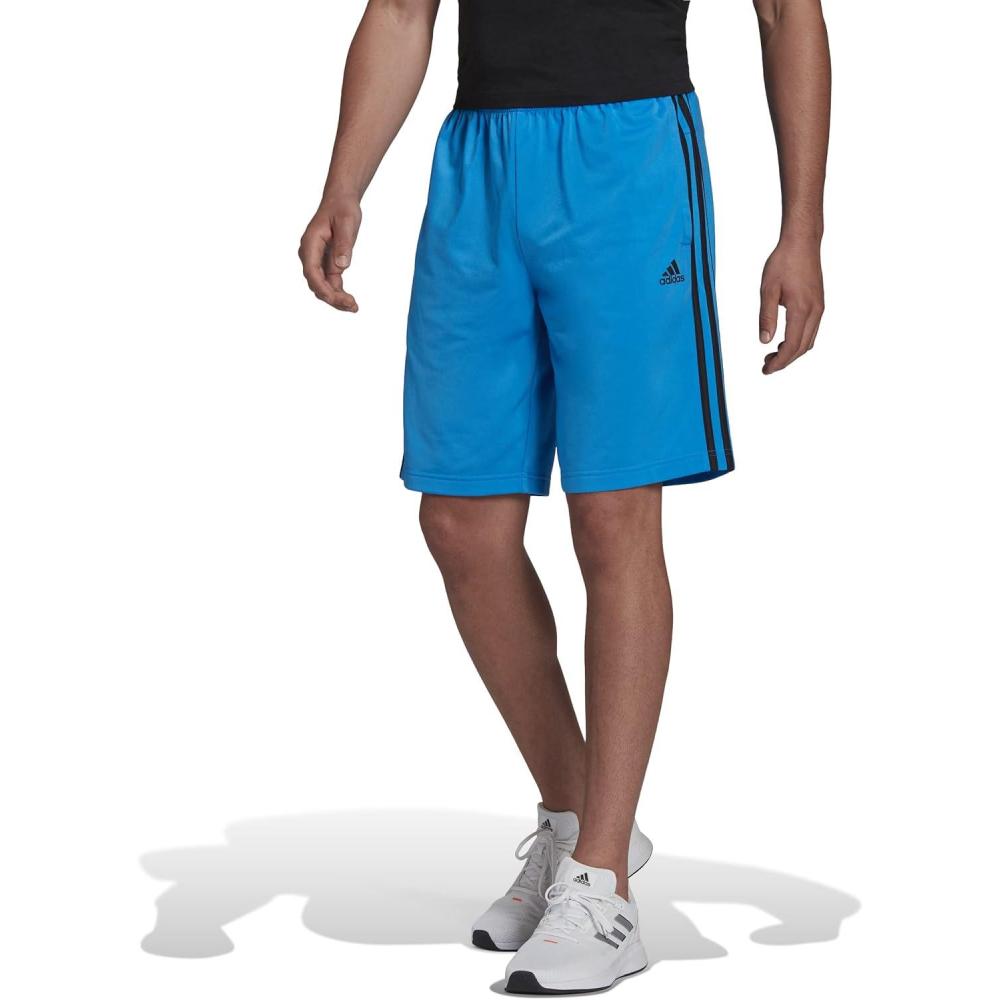image:imageadidas Mens Primegreen Essentials WarmUp 3Stripes Shorts Casual Bottoms Casual Drawstring BlackBlue RushBlack