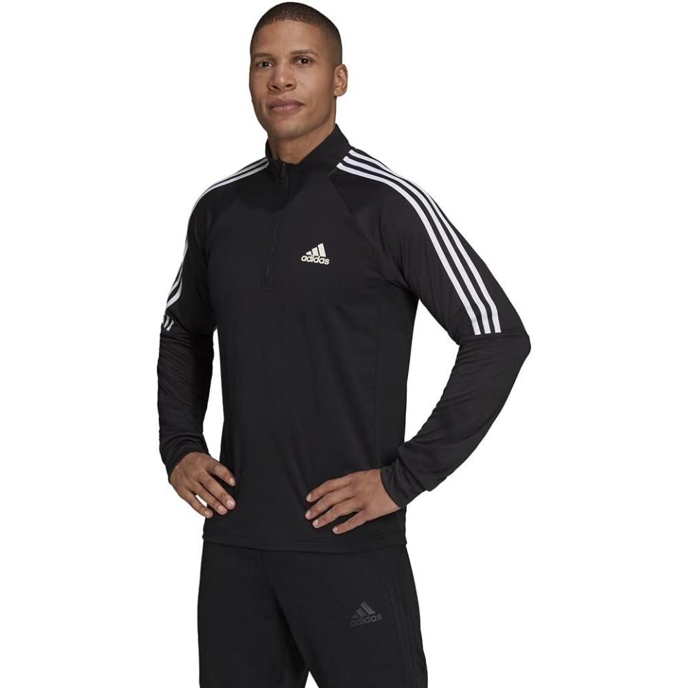 image:imageadidas mens Aeroready Sereno Cut 3stripes Slim 14zip Training TopJacketBlackWhite