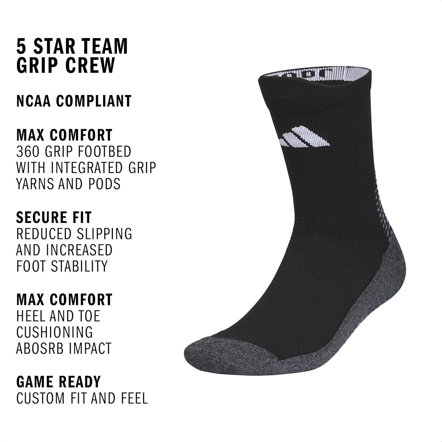 image:imageadidas Unisex 5Star Sports Crew Socks 1 Pair Multisport Grip or RegularBlackOnix GreyWhite