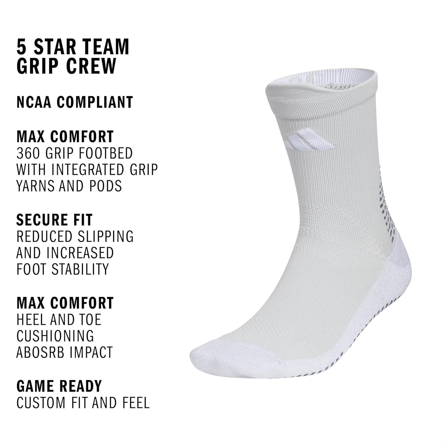 image:imageadidas Unisex 5Star Sports Crew Socks 1 Pair Multisport Grip or RegularTeam Light GreyOnix GreyWhite